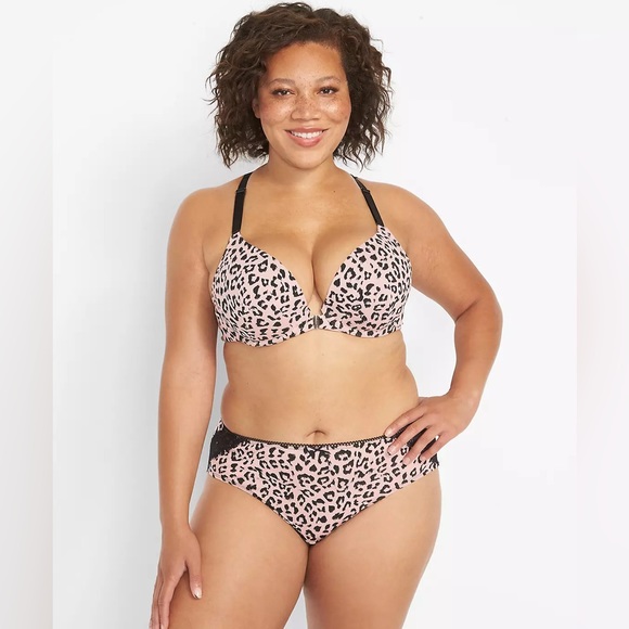 Cacique Lane Bryant Pink and Black Cheetah Print Cotton Pushup Matching Panty - Picture 6 of 7